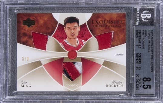 2007-08 UD "Exquisite Collection" Triple Patches Gold #YM Yao Ming Game Used Patch Card (#3/3) - BGS NM-MT+ 8.5
